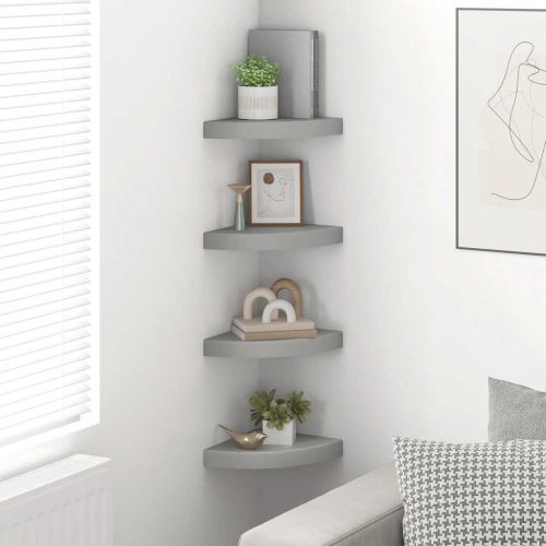 323903 Floating Corner Shelves 4 pcs Grey 25x25x3,8 cm MDF