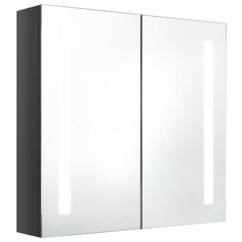 LED шкаф с огледало за баня, сияйно сиво, 62x14x60 см