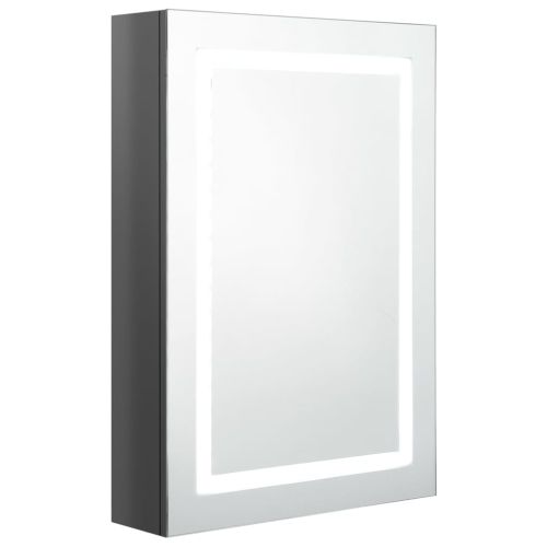 LED шкаф с огледало за баня, сияйно сиво, 50x13x70 см