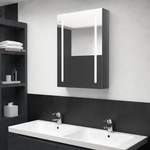 LED шкаф с огледало за баня, сияйно сиво, 50x13x70 см