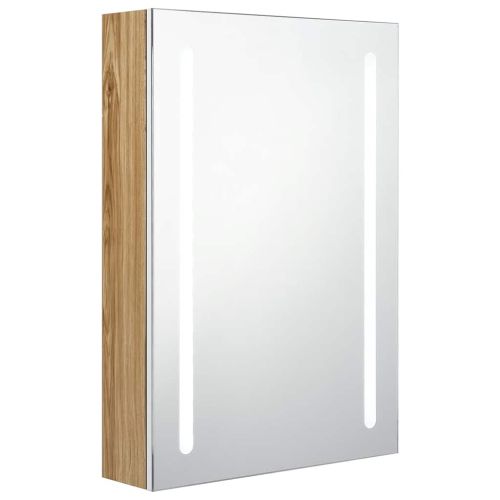 LED шкаф с огледало за баня, бяло и цвят дъб, 50x13x70 см