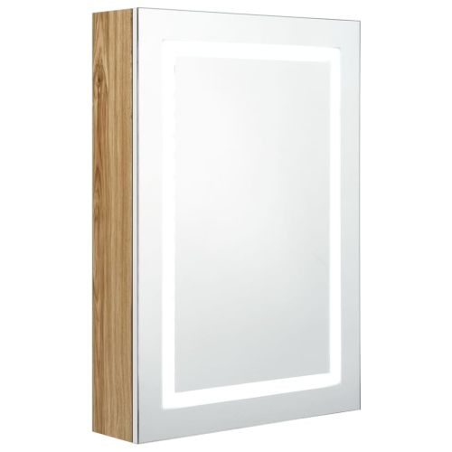 LED шкаф с огледало за баня, бяло и цвят дъб, 50x13x70 см