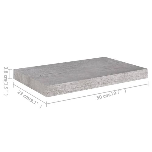 Окачен стенен рафт, бетонно сив, 50x23,5x3,8 см, МДФ