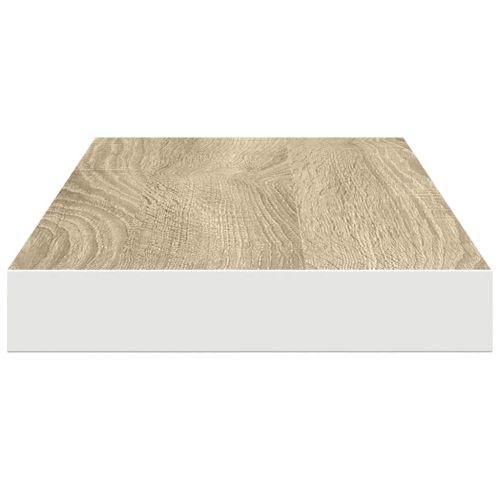 Окачени стенни рафтове, 2 бр, дъб и бял, 60x23,5x3,8 см, МДФ