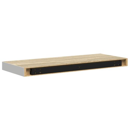 Окачени стенни рафтове, 2 бр, дъб и бял, 60x23,5x3,8 см, МДФ