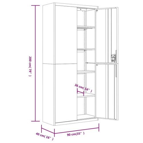 Шкаф за папки антрацит 90x40x200 см стомана