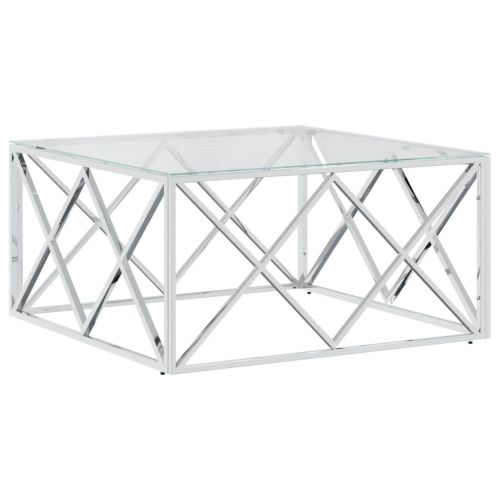 Маса за кафе 80x80x40 cм неръждаема стомана и стъкло