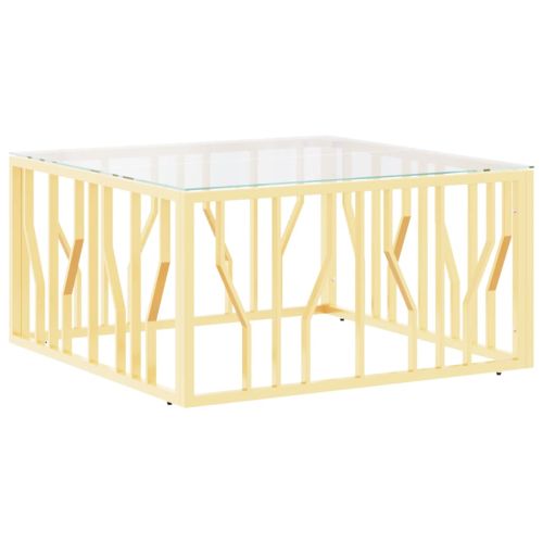 Маса за кафе златиста 80x80x40 cм неръждаема стомана и стъкло