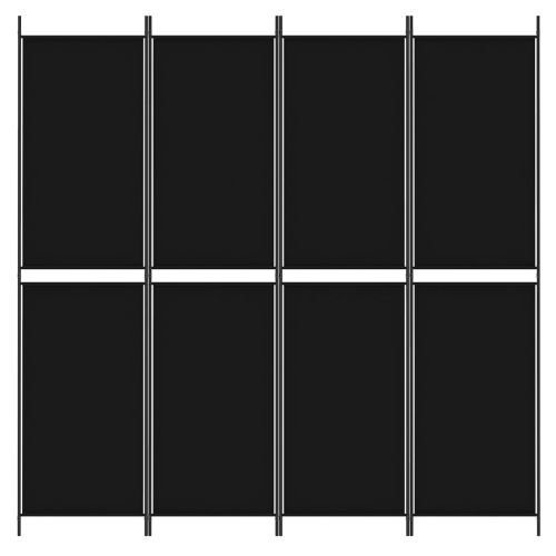 Параван за стая, 4 панела, черен, 200x200 cм, плат