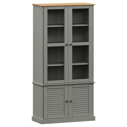 Стъклен шкаф витрина VIGO сив 85x35x170 см бор масив