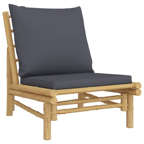 Градински столове 2 бр с тъмносиви възглавници бамбук