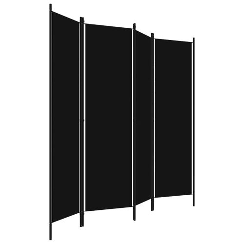 Параван за стая, 4 панела, черен, 200x180 см