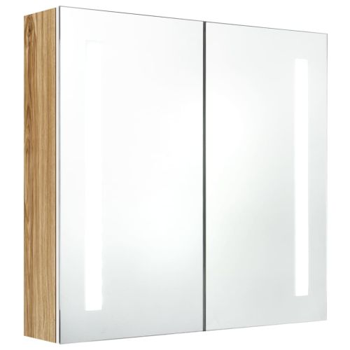 LED шкаф с огледало за баня, бяло и цвят дъб, 62x14x60 см