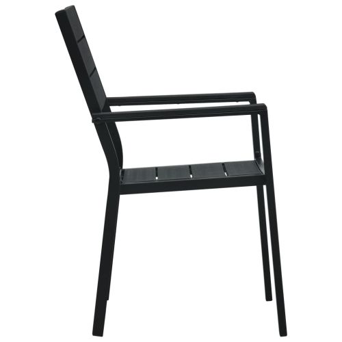 Градински столове, 2 бр, черни, HDPE, имитация на дърво