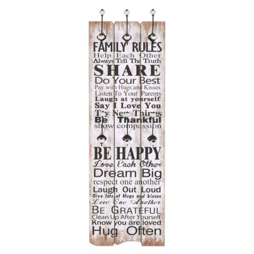 Закачалка за дрехи с 6 куки, 120х40 см, "FAMILY RULES"