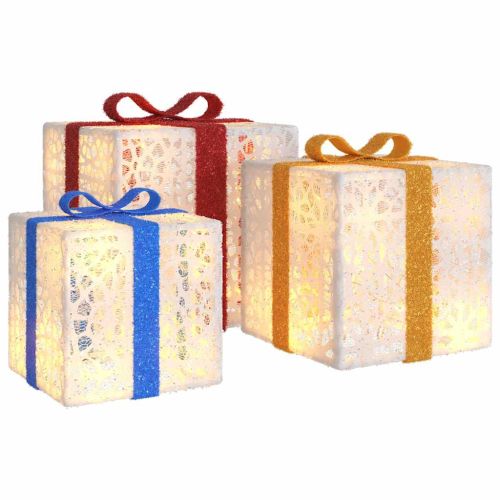 Светещи коледни кутии, 3 бр, 64 LED светлини, топло бяло