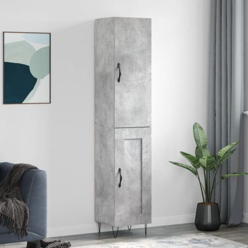 Висок шкаф, бетонно сив, 34,5x34x180 см, инженерно дърво