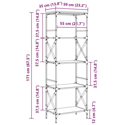 Библиотека 5 рафта кафяв дъб 59x35x171 см инженерно дърво