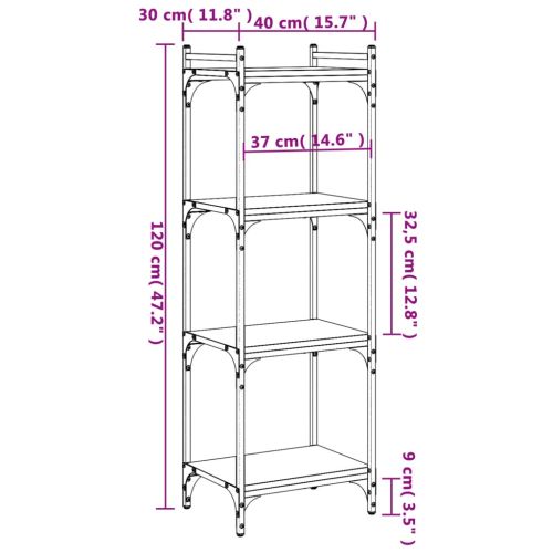 Библиотека 4 рафта черна 40x30x120 см инженерно дърво