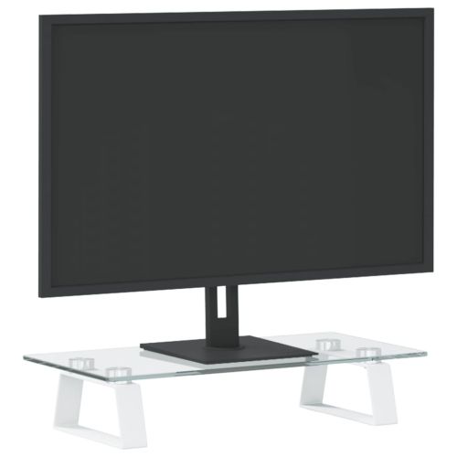 Стойка за монитор, бяла, 40x20x8 см, закалено стъкло и метал