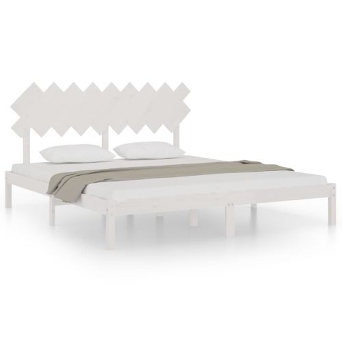 Рамка за легло бяла 180x200 см Super King дърво масив