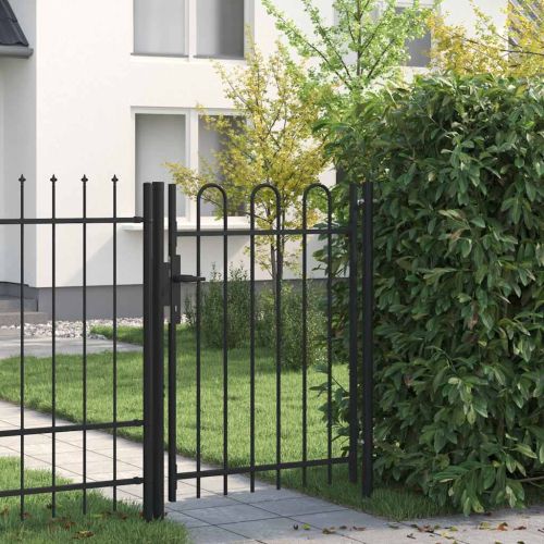 Портална ограда BOXTEL с единична врата и арковиден връх, стомана, 1x1,2 м, черна