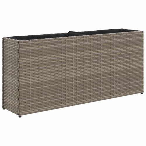 Градински сандък с 2 саксии, сив, 90x20x40 см, полиратан