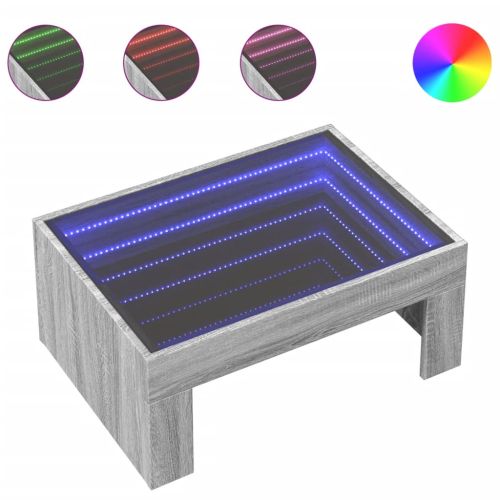 Маса за кафе с Infinity LED, сив сонома, 70x50x30 см