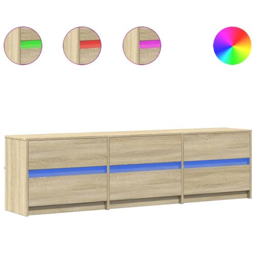 ТВ шкаф с LED, сонома дъб, 180x34x50 см, инженерно дърво