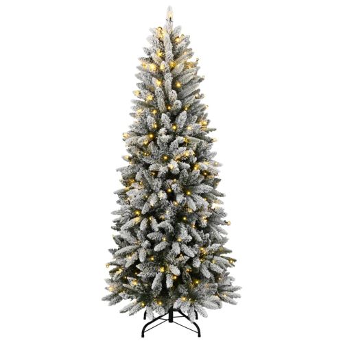 Изкуствена коледна елха с 300 LED и флокиран сняг 180 см