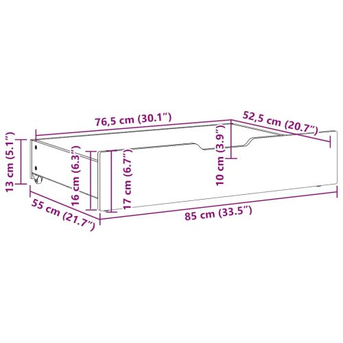 Чекмеджета под легло 2 бр восъчнокафяви 85x55x17 см бор масив