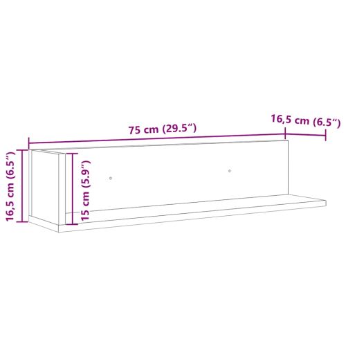 Стенни рафтове 2 бр дъб артизан 75x16,5x16,5 см инженерно дърво