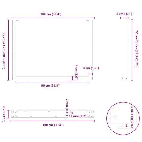Крака за трапезна маса, U-образни, 2 бр., антрацит, 100x(72-73) см, стомана