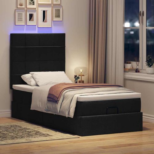 Османска легло с матрак и LED, черно, 90x190 см, плат