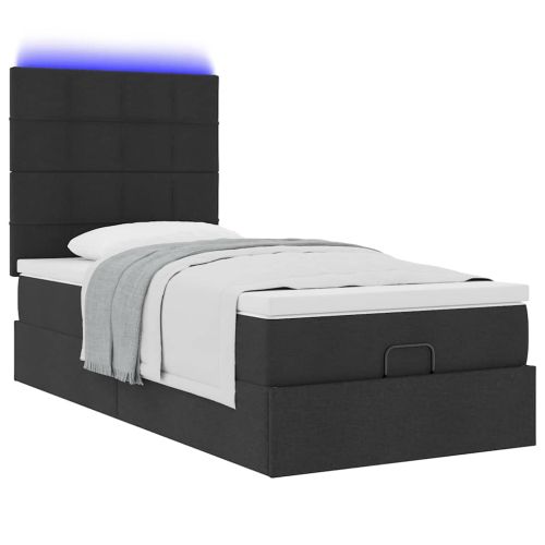 Османска легло с матрак и LED, черно, 90x190 см, плат