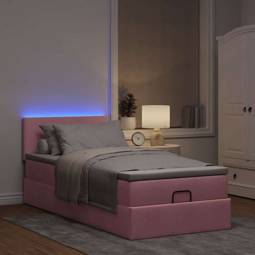 Османска легло с матрак и LED, розово, 80x200 см, кадифе