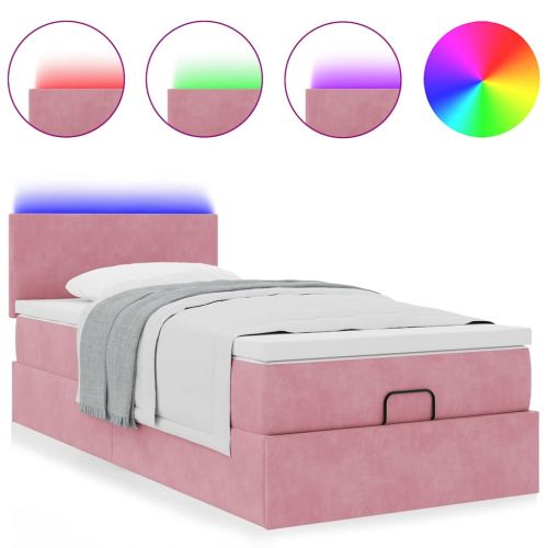 Османска легло с матрак и LED, розово, 80x200 см, кадифе