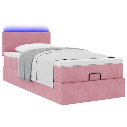 Османска легло с матрак и LED, розово, 80x200 см, кадифе