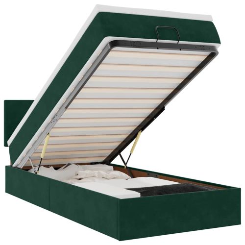 Османска легло с матрак и LED, тъмнозелено, 80x200 см, кадифе