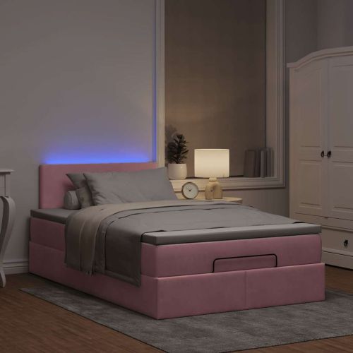 Османска легло с матрак и LED, розово, 120x190 см, кадифе