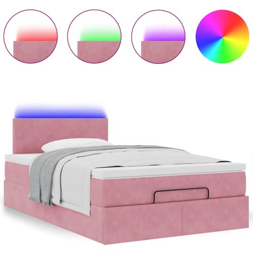 Османска легло с матрак и LED, розово, 120x190 см, кадифе