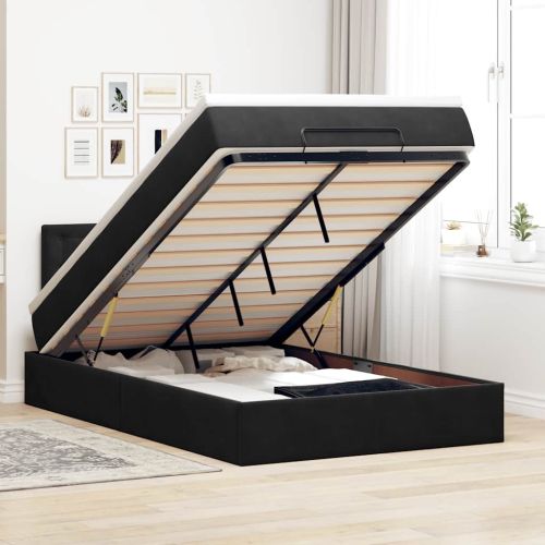 Османска легло с матрак и LED, черно, 120x190 см, кадифе
