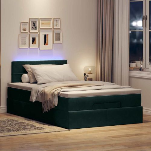 Османска легло с матрак и LED, тъмнозелено, 120x190 см, кадифе