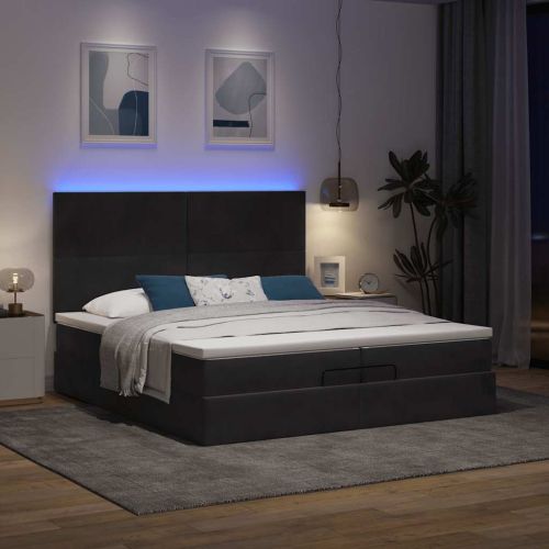 Османска легло с матраци и LED, черно, 200x200 см, кадифе