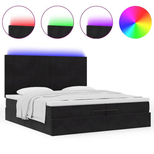 Османска легло с матраци и LED, черно, 200x200 см, кадифе