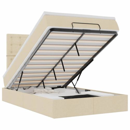 Османска легло с матрак и LED, кремаво, 120x190 см, плат