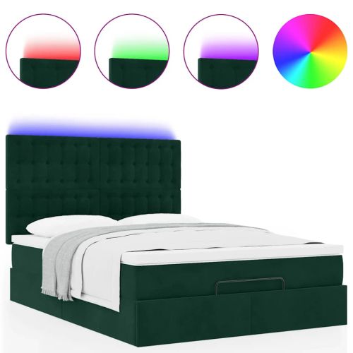 Османска легло с матраци и LED, тъмнозелено, 140x190 см, кадифе