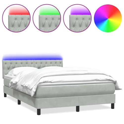 Боксспринг легло с матрак и LED, светлосиво, 160x210 см, кадифе