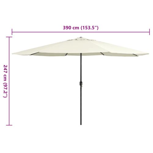 Градински чадър с метален прът, 390 см, пясъчнобял