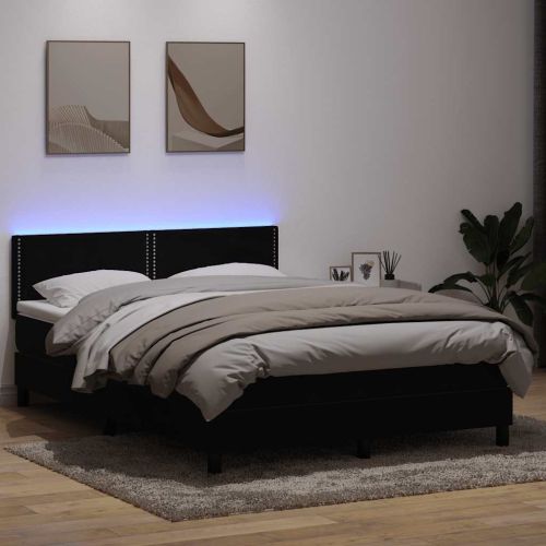 Боксспринг легло с матрак и LED, черно, 160x210 см, кадифе